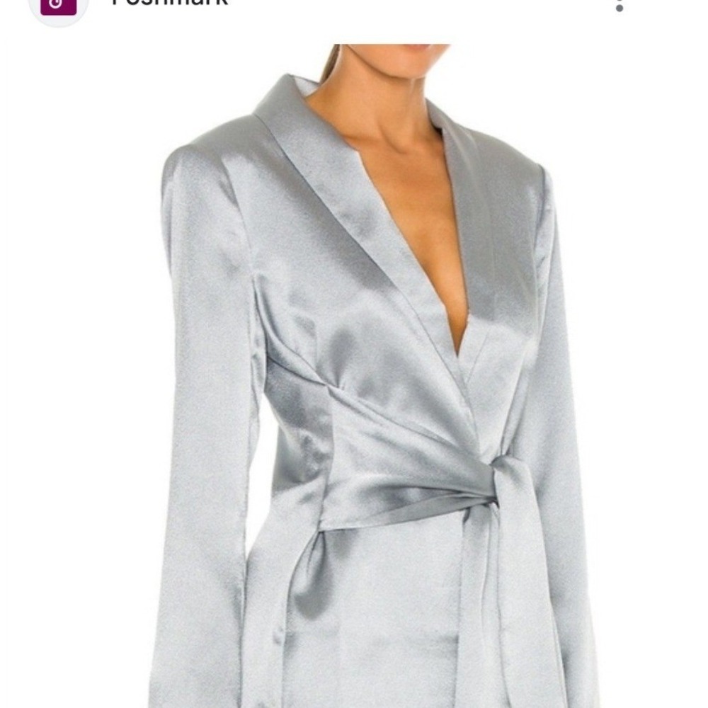 LPA Blazer Size Small Blue Camelot Satin Wrap Tie Waist Excellent Shimmer Coat